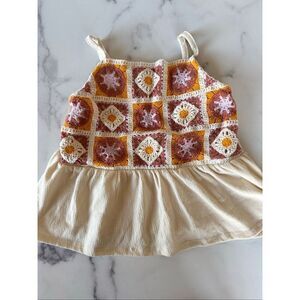 Charlotte girls size 8 crochet hippie boho flowy relaxed empire blouse cream tan